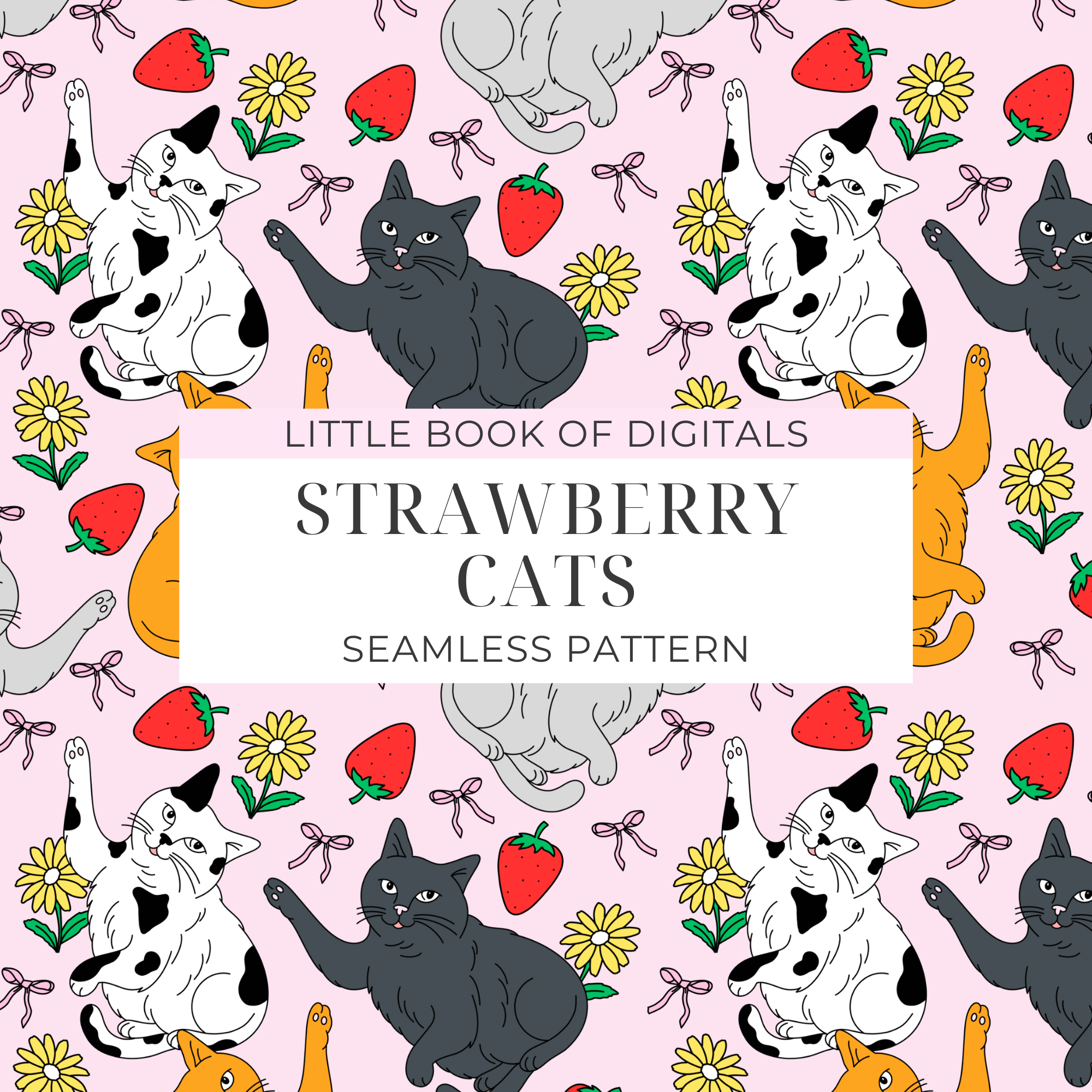 Strawberry Cats Seamless Pattern