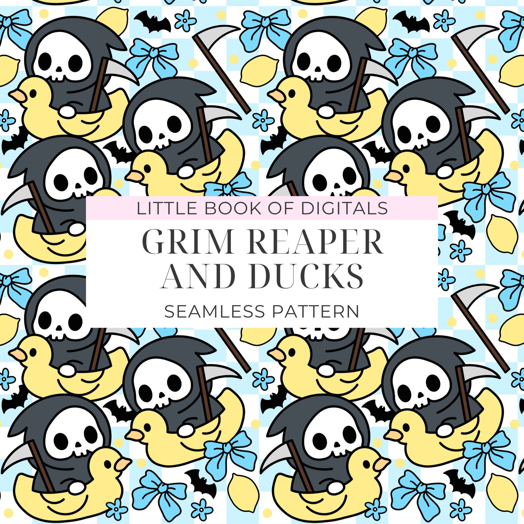 Grim Reaper And Ducks Seamless Pattern